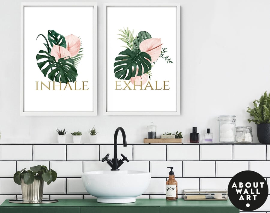 Home Decor Bathroom art prints set of 2, Botanical, Tropical Spa Bathroom Decor,