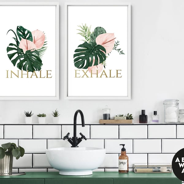 Home Decor Bathroom art prints set of 2, Botanical, Tropical Spa Bathroom Decor,