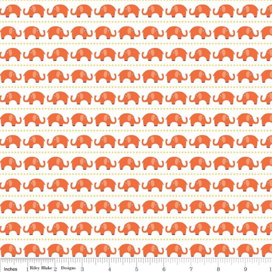 Fat Quarter Oh Boy Elephants Orange Quilting Fabric Riley Blake C3301