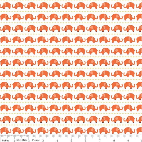Fat Quarter Oh Boy Elephants Orange Quilting Fabric Riley Blake C3301