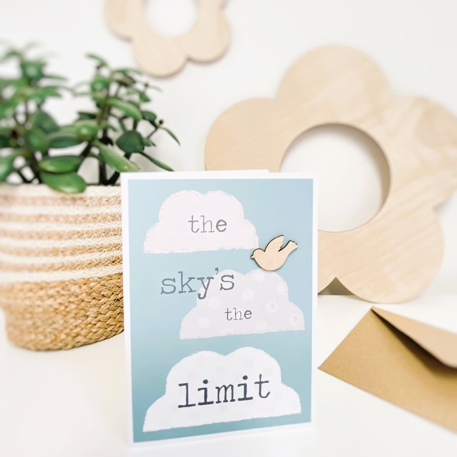 Good Luck Card - Congratulations Card - Handmade Card - Sky's The Limit