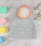 Silver Grey Crochet Baby Hat, Newborn Pom Pom Beanie, 0–3 Months  - Image 4
