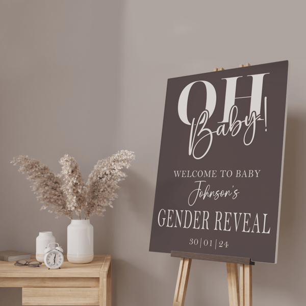 Oh Baby Gender Reveal Sign Sticker - Personalised Baby Gender Reveal Party Decor
