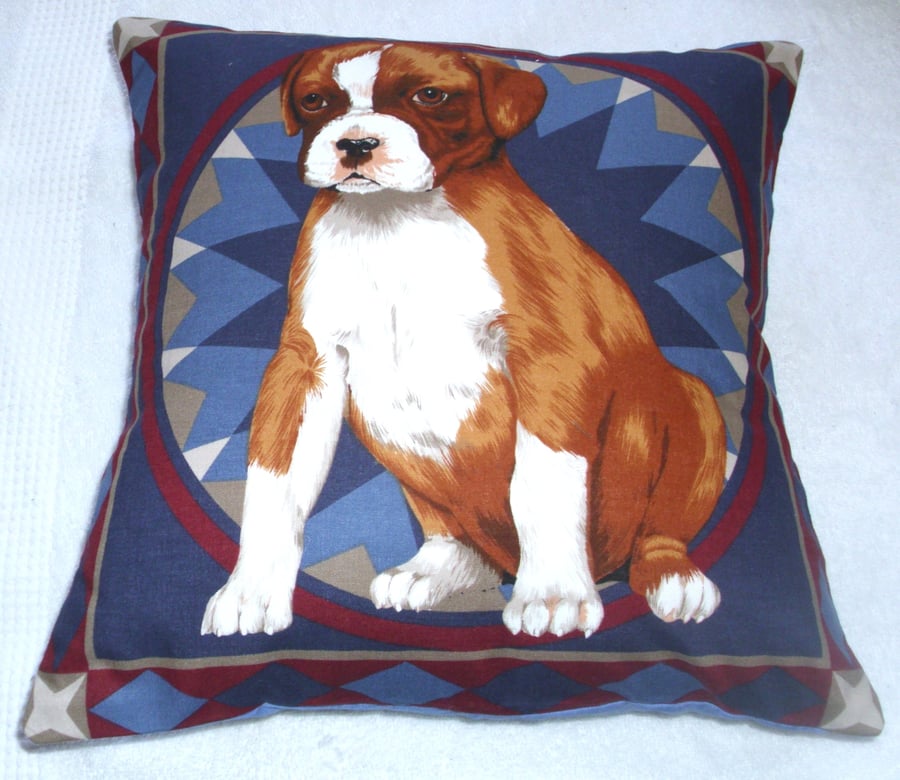 Boxer Pup sitting waiting patiently cushion,