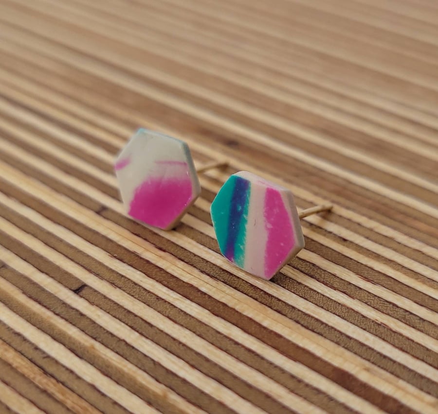 Ibiza - Hexagon and Circle Stud Polymer Clay Earrings 2 Pack