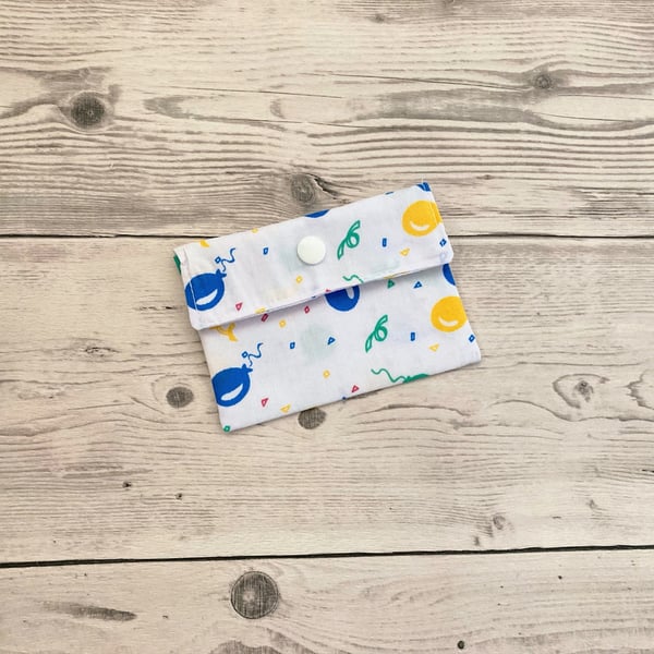 Balloon themed fabric card holder pouch. Loyalty, credit, debit cards purse.
