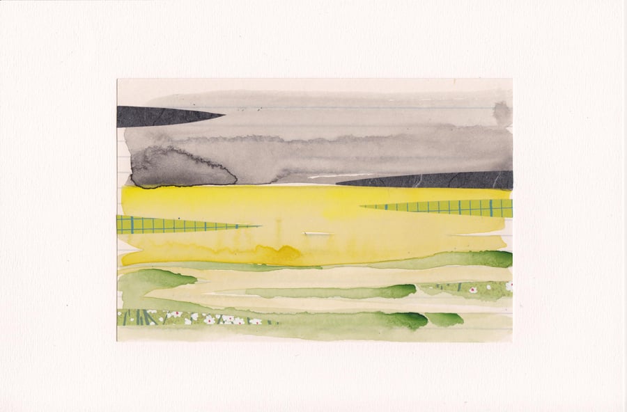 The Rapeseed Field No. 1 - watercolour with collage 