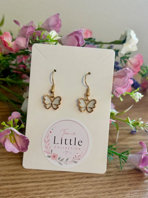 Butterfly Dangle Earrings, White Butterfly Charms, Handmade Jewellery 