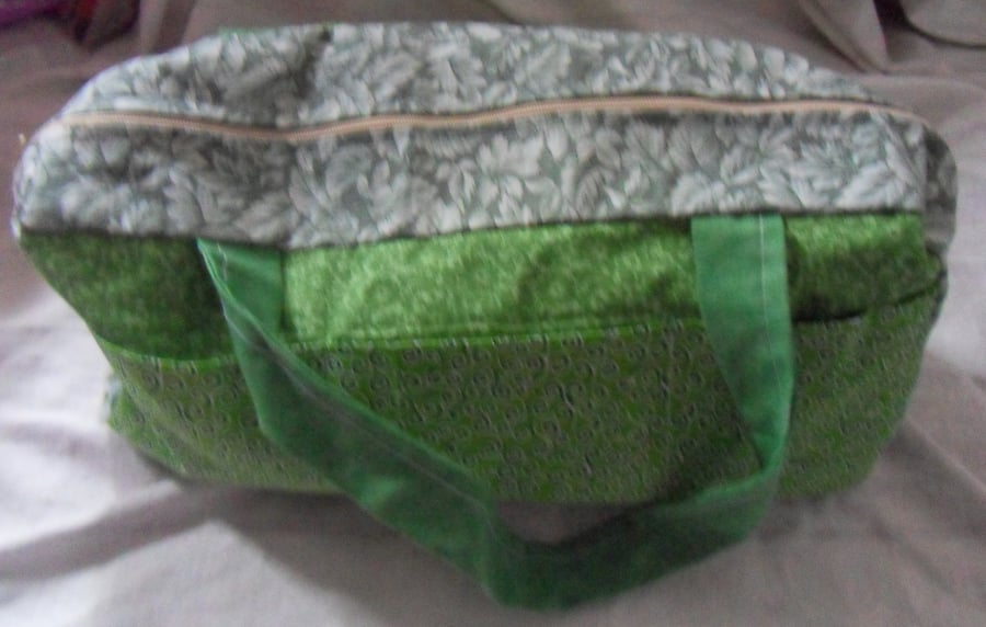 Homemade Craft bag. Green design. 5 pockets.