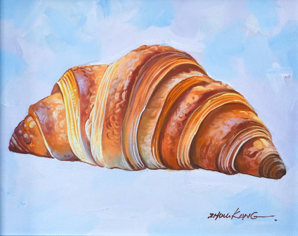 Croissant Oil Painting – Original & Framed – A Gift to Bring Smiles!