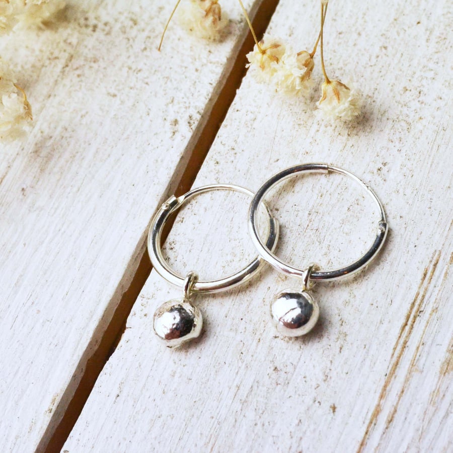 Silver drop hoop earrings