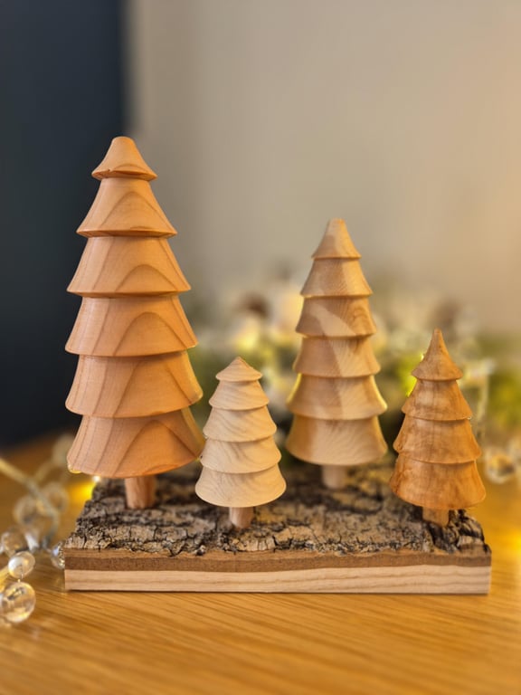 Decorative, wood turned, rustic Christmas tree ornament