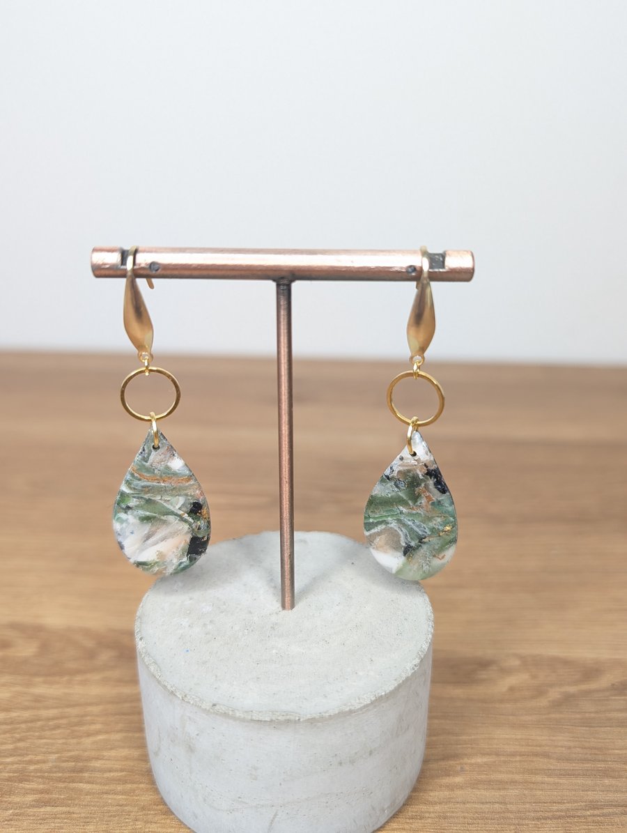 Green  stone marble teardrop dangle earrings