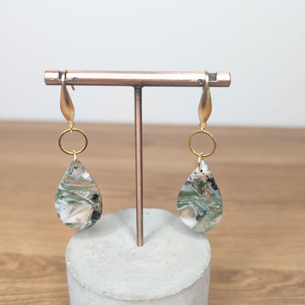 Green  stone marble teardrop dangle earrings