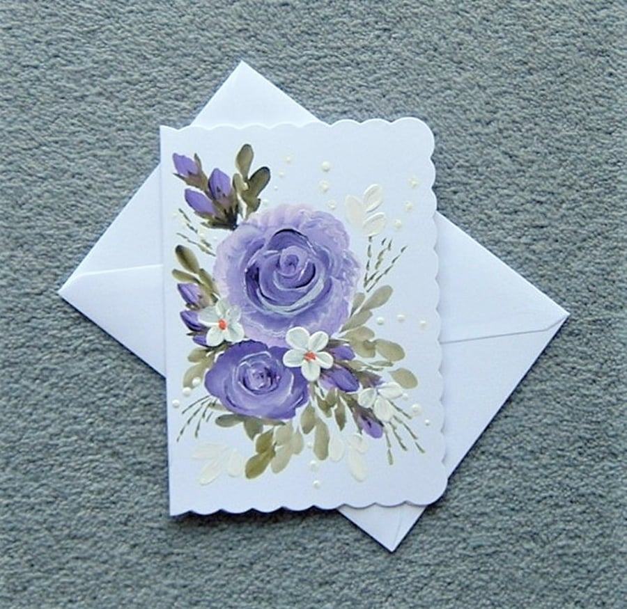 original hand painted roses art painting blank greetings card ( ref F 218 )