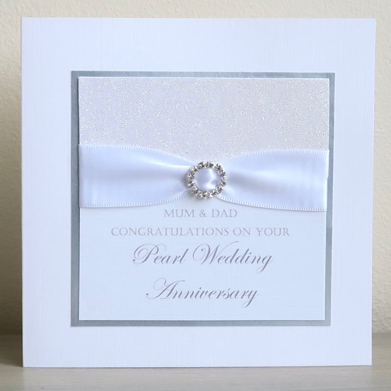 30th pearl wedding anniversary congratulations card, personalised, handmade