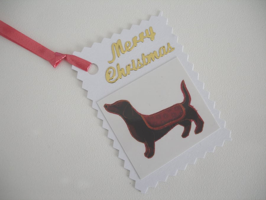 3 Christmas Dachshund Gift Tags Pack of Three Sausage Dogs Xmas