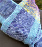 Handwoven Wool & Silk Scarf in Blues, Purple and Gold - Image 10