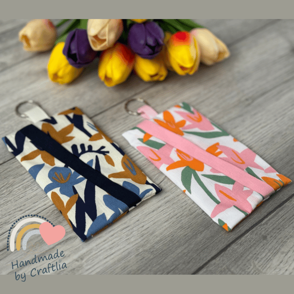 Floral pocket Tissue holder with key ring, teacher's gift, birthday gift