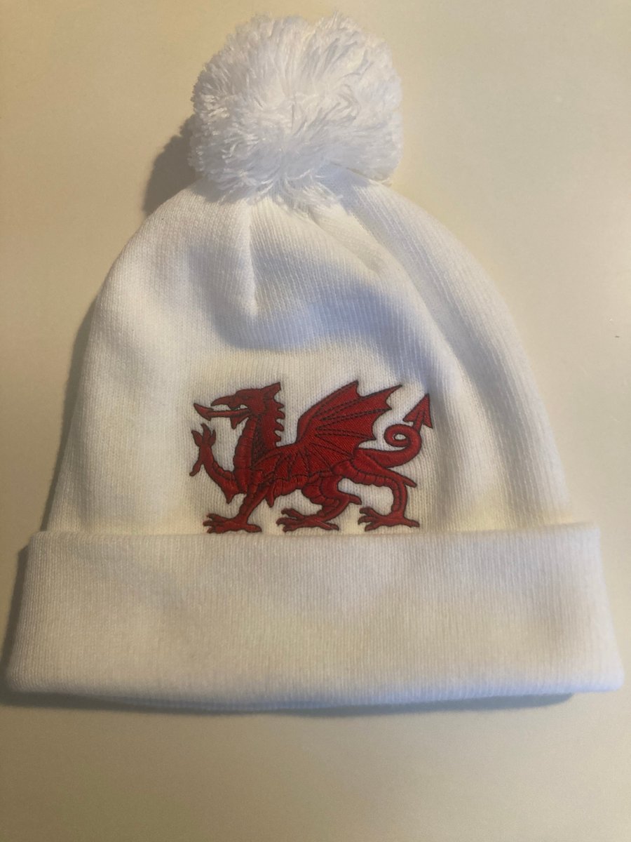 Pom Pom hat with Welsh Dragon 