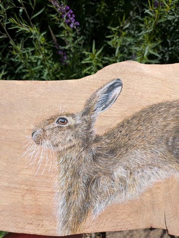 Original Hare Painting on Reclaimed Wood