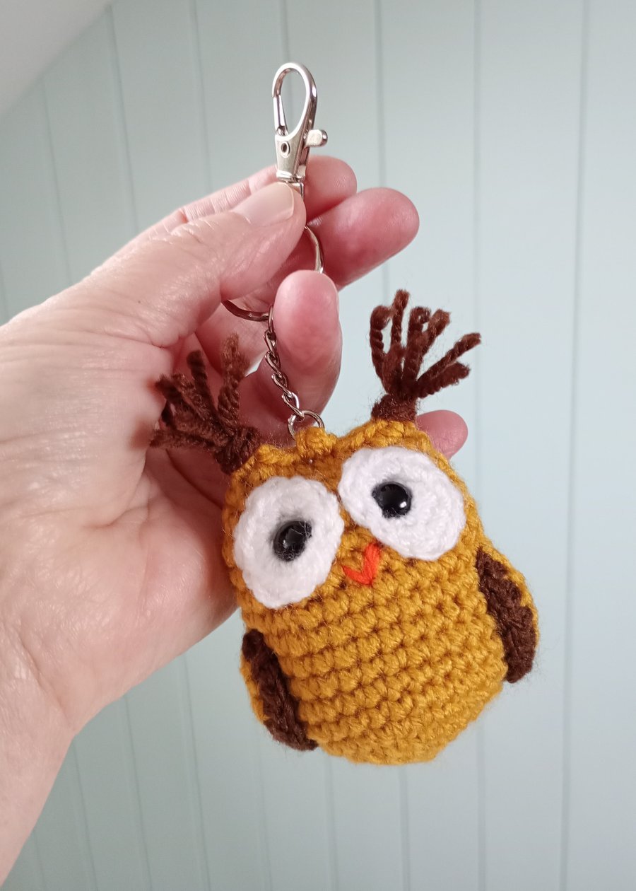 Owl crochet amigurumi keyring bag charm