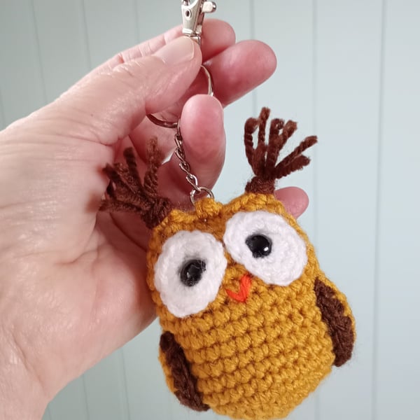 Owl crochet amigurumi keyring bag charm
