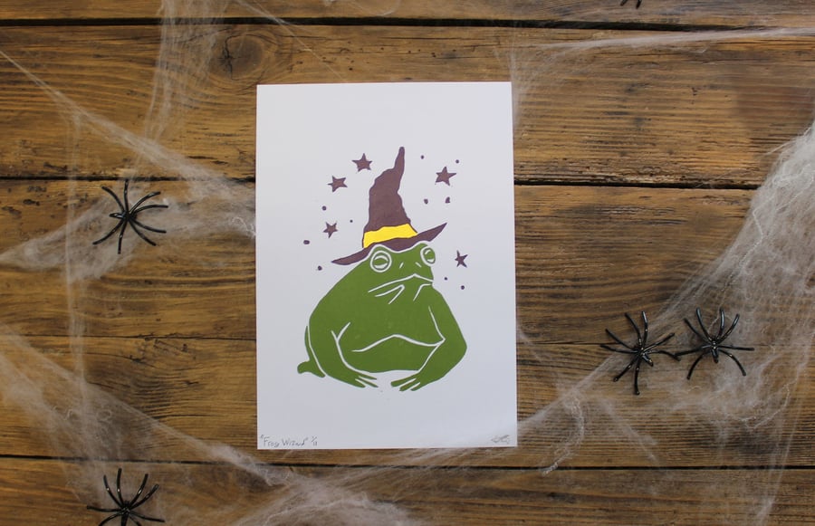 Frog Wizard A5 Lino print
