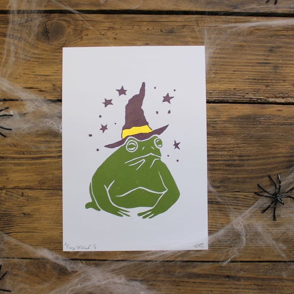 Frog Wizard A5 Lino print