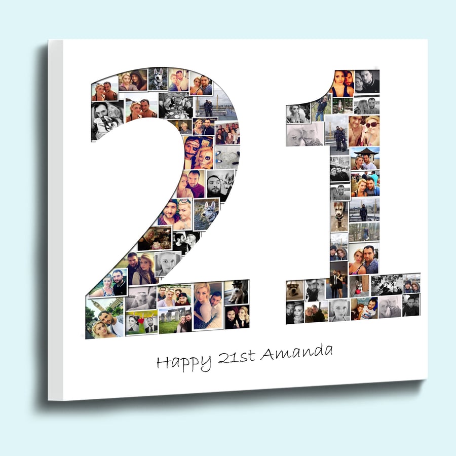 Personalised number shape photo collage box framed canvas print any number