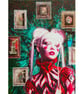 Surreal Portrait Art Red Teal Dark Gothic Fantasy Feminist Collage Female Figure
