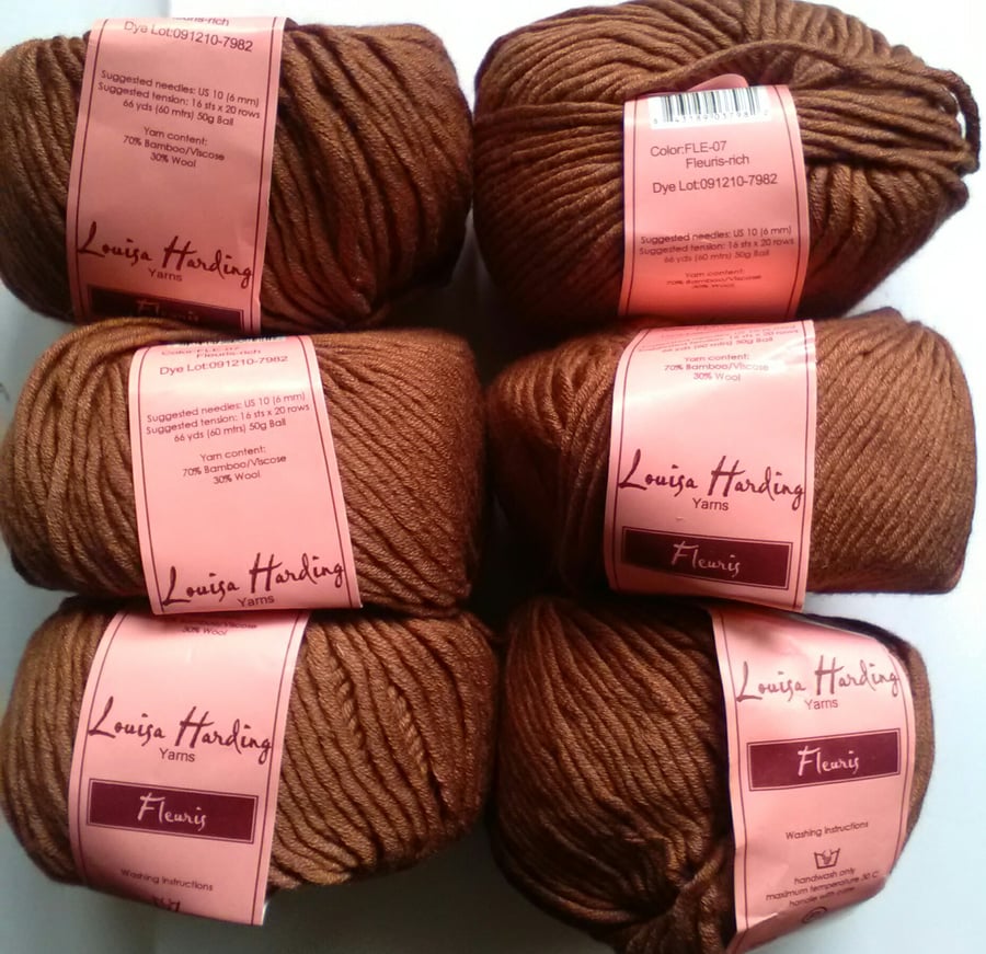 50g LOUISA HARDING FLEURIS BAMBOO WOOL in Rich Brown