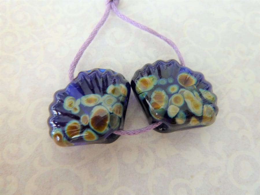 blue raku sea shell beads