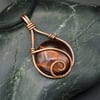 Copper Wire Wrapped Pendant with Circular Brown Tiger's Eye Coloured Stone