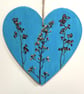 Pressed Flower Hand Painted Hanging Wooden Heart Real Heuchera Flowers - Image 1