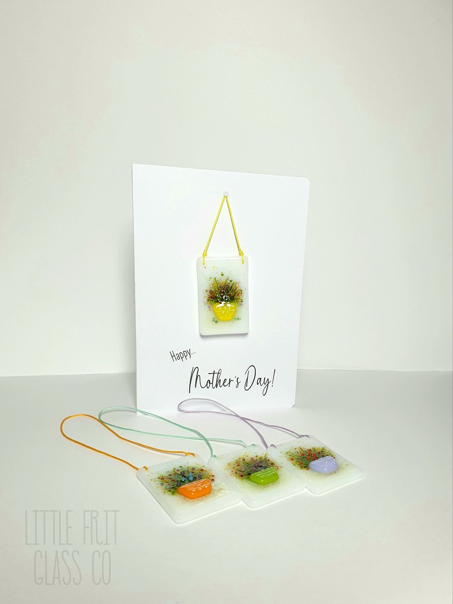 Mother's Day Keepsake Card Personalised Flower Pot Fused Glass Suncatcher Origin