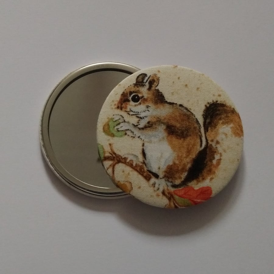 Squirrel Design Fabric Backed Pocket Mirror
