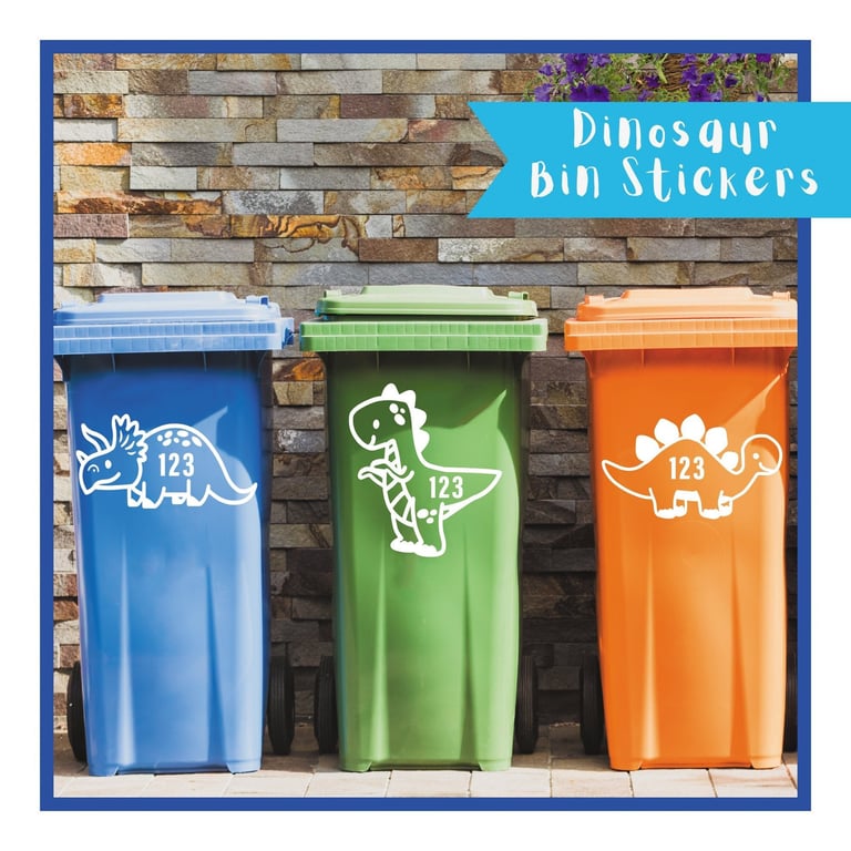 Dinosaur Wheelie Bin Personalised Sticker Custom Number House Number Cartoon 