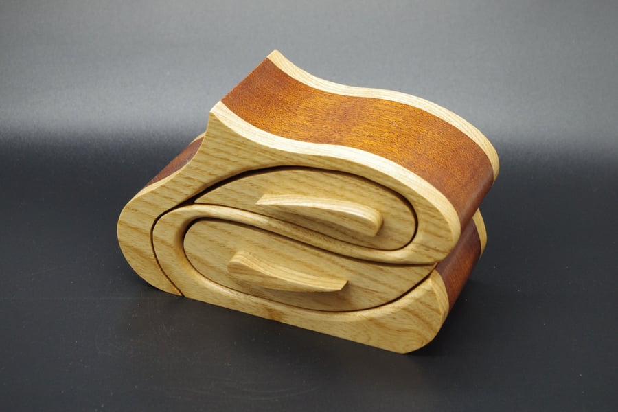 Handmade Wooden Trinket, Jewel Box. Scottish Ash and African Sapele.