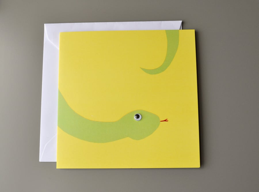 Googly Eyed Snake on Yellow Background Blank Card birthday card