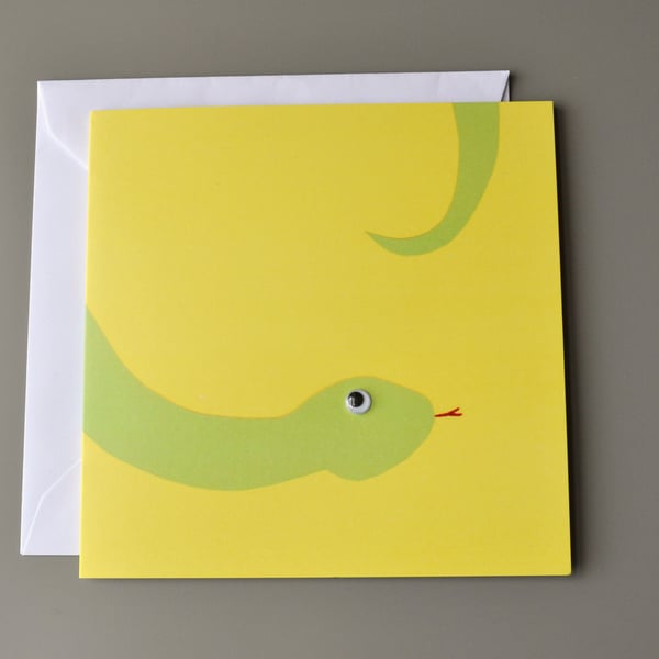 Googly Eyed Snake on Yellow Background Blank Card