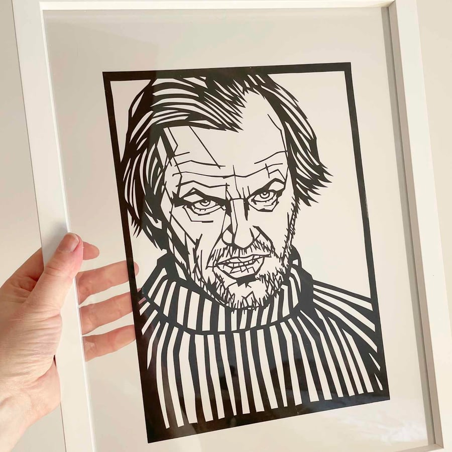 Jack Nicholson handcrafted papercut, Available in 2 sizes, cut by hand