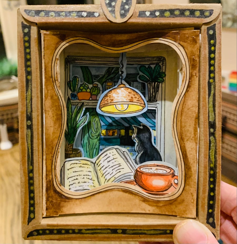 3D Cosy Cafe Craft Kit - Make It Yourself pop-up scene, paper cut craft kit