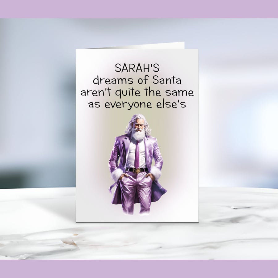 Dreams of Santa Christmas Card, Personalised A6 size 10.5cm X 14.8cm 