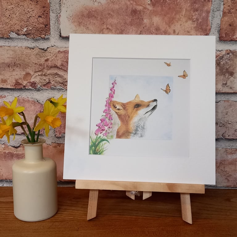 Fox & Butterfly mounted art print
