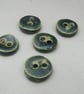 5 Small Round Forest Green Ceramic Buttons - Image 1