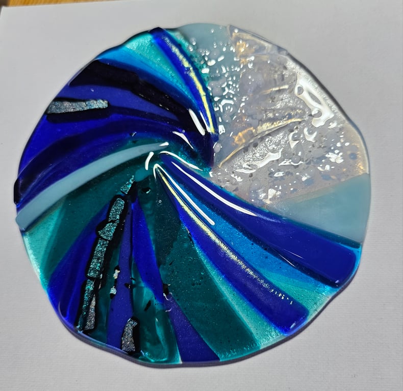 handmade fused glass ocean wave - inspired by the movement & colours of the sea