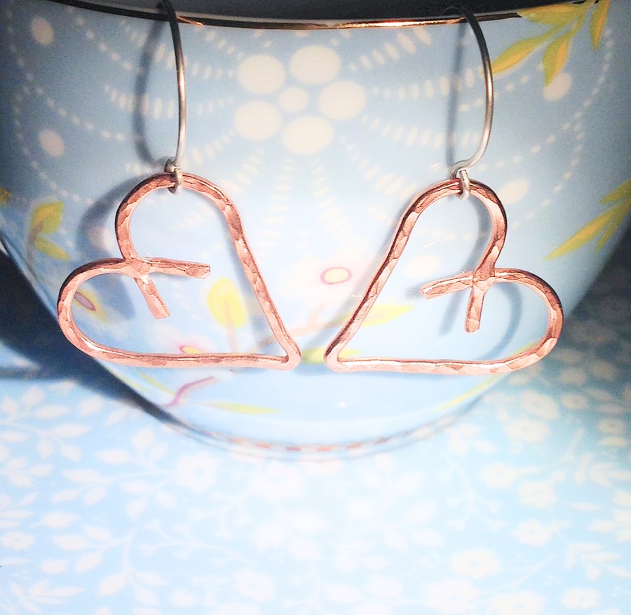 Copper Heart Earrings - UK Free Post