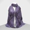 Long heather coloured cobweb felted scarf with dark purple ruffles, gift boxed