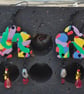 Brightly Coloured Arch Shaped Dangly Earrings Beaded Drops Star and Crystal  - Image 3